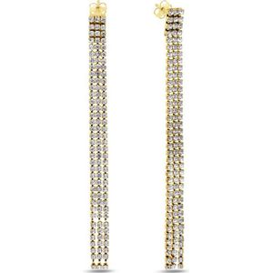 CO88 Collection - 8CE-70589 - oorbelhanger drie strings wit kristal - 10 cm - goudkleurig