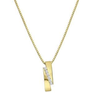 Lucardi Dames Ketting mat/glans zirkonia - Echt Zilver - Ketting - Cadeau - 45 cm - Goudkleurig