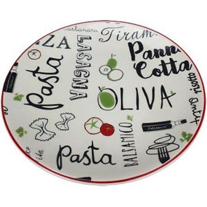 Bord met pasta tekst - Multicolor - Glas - L19 cm - Maat S - Ovaal - Set van 4