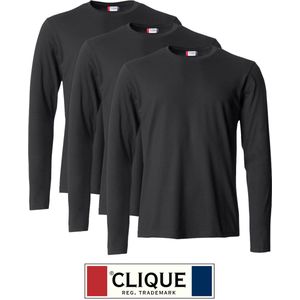 Clique 3 pack lichtgewicht T-shirt met lange mouwen Zwart maat XS