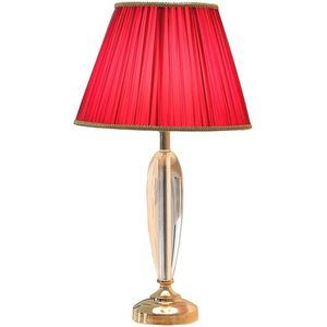 Moderne Tafellamp met Kristallen Basis en Rode Stoffen Lampenkap - Perfecte Bedlamp voor Slaapkamer en Woonkamer