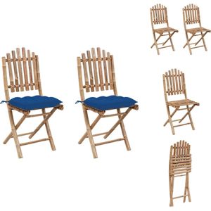 vidaXL Buitenstoelen Set - Bamboe - Inklapbaar - Blauw Kussen - 50x42x92 cm - 2 stuks - Tuinstoel