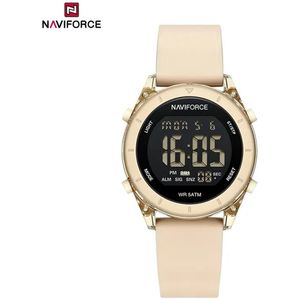NAVIFORCE horloge met beige siliconen polsband, beige wijzerplaat en zwarte horlogekast voor jongens en meisjes met stijl ( model 7108 BGBG )