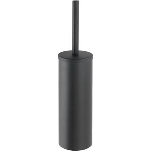 WENKO Toiletborstelhouder met deksel Bosio RVS zwart mat - Toiletborstel met houder - WC borstel met houder