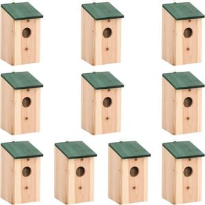 VidaXL Vogelhuisjes 10 st Massief Vurenhout 12x12x22 cm