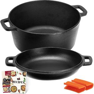 Gietijzeren pan Dutch Oven gebruiksklaar ingebrand dubbele functie deksel / braadpan voor keuken camping tuin BBQ bakken gasgrill