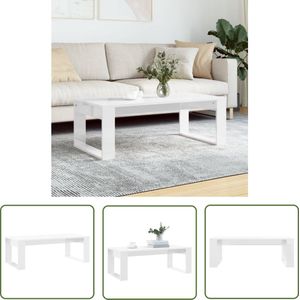 The Living Store Salontafel 102x50x35 cm bewerkt hout hoogglans wit - Salontafel - Bijzettafel - Houten Tafel - Modern Meubilair - Hoogglans Wit