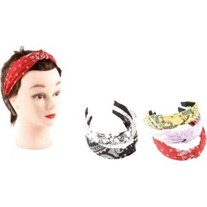 Dames Haarband - Diadeem met Knoop - Print - Geel/Lila- Set 2 Stuks