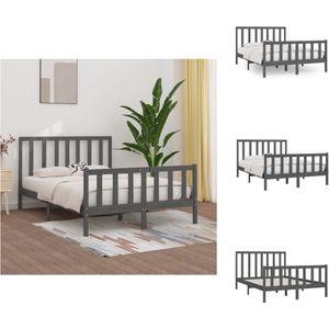 vidaXL Bedframe Grenenhouten - Grijs - 205.5 x 156 x 100 cm - 150 x 200 cm - Hoofdeind - Massief hout - Bed