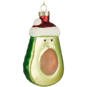 BRUBAKER Kerstavocado - handbeschilderde glazen kerstbal - 11 cm boombal Vrolijke avocado met kerstmuts - mondgeblazen kerstboomversiering - figuur grappige decoratieve hanger