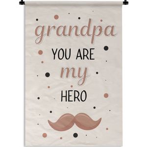 Wandkleed Vaderdag - Vaderdag cadeaus met tekst - Grandpa you are my hero - vaderdaggeschenk Wandkleed katoen 60x90 cm - Wandtapijt met foto