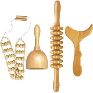 Maderotherapieset massageroller hout anti-cellulitis massageapparaat - lymfedrainage massage Gua Sha - nek benen rug lichaam - pijnverlichting ontspanning.