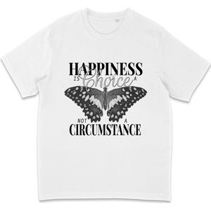 Dames en Heren T Shirt - Happiness is a Choice - Vlinder - Wit - XS