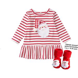 Kiddos Kerstjurk met Kerstman Detail - Kerstoutfit Baby Meisje - 92