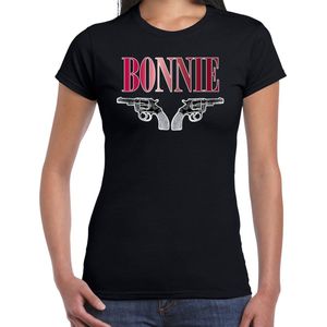 Bellatio Decorations Verkleed t-shirt voor dames - bonnie - zwart - bankrovers - clyde - carnaval XXL