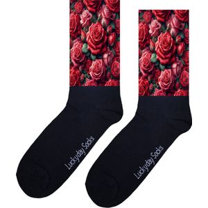 Rozen - Opkikkertje - Roos - Grappige sokken - Valentijn cadeau - Verjaardag cadeau - Kerst cadeau - Grappige sokken - Leuke sokken - Vrolijke sokken - Kerst sokken - Vaderdag - Moederdag - Socks maken Happy - 37-44