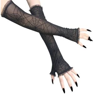 Kanten handschoenen zwart, verkleed handschoenen, heksen handschoenen, halloween handschoenen