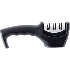 Multifunctionele Handheld Messenslijper met 3 Segmenten en Anti-slip Basis voor Keukenmessen - Huishoudelijke Accessoires - Zwart