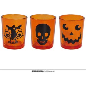 Fiestas Guirca - Waxine licht glaasjes (set 3 stuks) - Halloween - Halloween Decoratie - Halloween Versiering