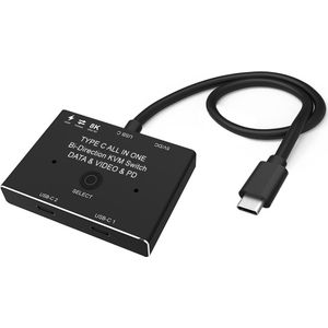 NÖRDIC USB C Splitter 2 naar 1 - USB C Switch - 8K60Hz - 100WPD - Geschikt voor Smartphone, Laptop, Tablet, PC & TV