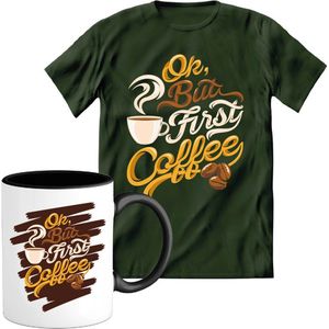 T-Shirtknaller T-Shirt met Koffiemok | Ok, But First Coffee - Koffie Kleding | Heren / Dames Shirt met Mok Cadeau | Kleur groen | Maat XXL