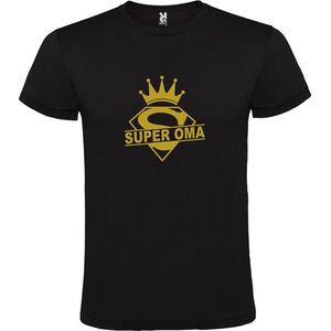 Zwart  T shirt met  print van ""Super Oma "" print Goud size S