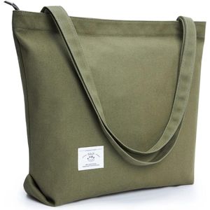 Canvas draagtassen met ritssluiting - casual dames handtas met binnenzak - grote draagtas boodschappentas - strandtas voor dames meisjes school werk - winkelen Tote bag met rits