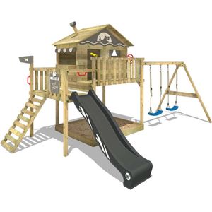 WICKEY speeltoestel klimtoestel Smart Coast met schommel & antracietkleurige glijbaan, outdoor kinderspeeltoestel met zandbak, ladder & speelaccessoires voor in de tuin