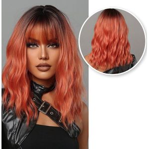 SassyGoods® Koper Rode Pruik - Oranje Pruik Vrouw - Pruiken Dames Lang Haar - Wig - Ginger Rood - 45 cm