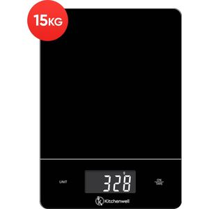 Kitchenwell Digitale Precisie Keukenweegschaal – Weegschaal Keuken - 1gr - 15kg – Tarra Functie - Zwart