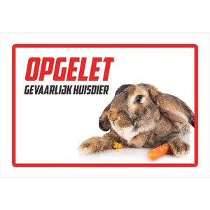 Bord | Waakbord | ""Opgelet, gevaarlijk huisdier"" | 30 x 20 cm | Vlaamse Reus | Konijn | Knaagdier | Belgisch konijnenras | Polystyreen | Rechthoek | Witte achtergrond