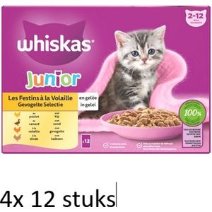 4x Whiskas junior Multipack Gevogelte Selectie in Saus 12 x 85 gr