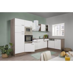Hoekkeuken 340  cm - complete keuken met apparatuur Oliver  - Donker eiken/Wit  - keramische kookplaat - vaatwasser - afzuigkap - oven - magnetron  - spoelbak
