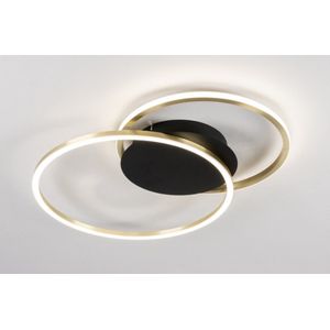 Lumidora Plafondlamp 74604 - Plafonniere - CUZCO - 2 Lichts - Ingebouwd LED - 24.0 Watt - 2400 Lumen - 2700 Kelvin - Zwart - Goud - Messing - Metaal - Met dimmer - Badkamerlamp