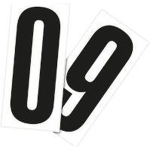 Set cijfer stickers 0-9 - zelfklevende folie - 20 kaarten - zwart wit teksthoogte 200 mm