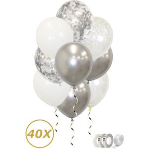 Zilveren Ballonnen Confetti Verjaardag Versiering Abraham Witte Helium Ballonnen Huwelijk Versiering Sarah – 40 Stuks