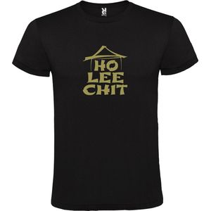 Zwart t-shirt met "" Ho Lee Chit "" print Goud size XXL