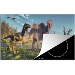 KitchenYeah® Inductie beschermer 91.2x52 cm - Kinderkamer - Water - DInosaurus - Kookplaataccessoires - Afdekplaat voor kookplaat - Inductiebeschermer - Inductiemat - Inductieplaat mat