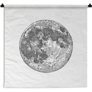 Wandkleed Zwart wit illustratie - Een zwart-wit illustratie van de maan Wandkleed katoen 120x120 cm - Wandtapijt met foto