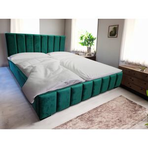 Maxi Maja - Klara tweepersoonsbed - Bed met frame - Container naar boven openend - Chromen poten - 180 x 200 - Kleur groen - Monolith stof 37