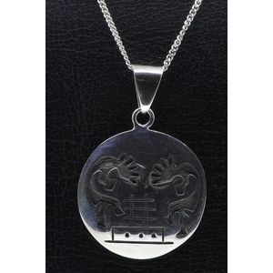 Zilveren Indiaan Kokopelli rond duo hopi style ketting hanger