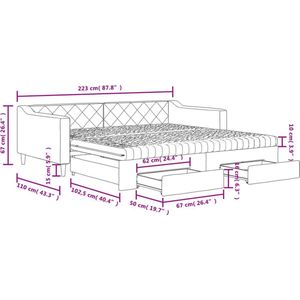 vidaXL Slaapbank met onderschuifbed en lades - Lichtgrijs Slaapbank - Sofa Bed - Onderschuifbed - Boxspring - Meubels