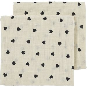 Meyco Baby Sweet Heart pre-washed hydrofiele doeken - 2-pack - pre-washed hydrofiel - soft sand/black - 70x70cm