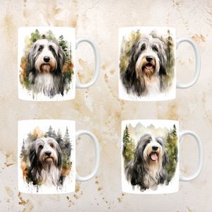 Bearded Collie mokken set van 4, servies voor hondenliefhebbers, hond, thee mok, beker, koffietas, koffie, cadeau, moeder, oma, pasen decoratie, kerst, verjaardag