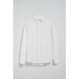 Wit linnen hemd met garment dye en geborduurd monogram