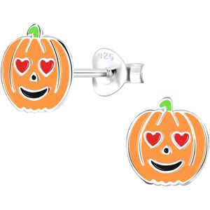 Joy|S - Zilveren pompoen oorbellen met hartjes - halloween oorbellen