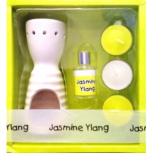 Oliebrander cadeauset - Jasmine - Ylang - Geurolie Giftset met oliebrander - Geurolie en 3 kaarsjes