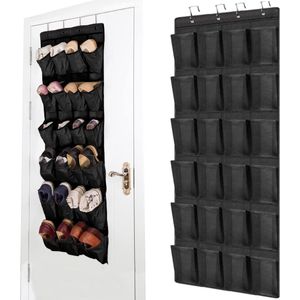 Schoenenrek boven de deur (zwart), 24 grote zakken, hangend schoenenrek, hangende opbergruimte voor slaapkamer, badkamer, kast - schoenenopberger, schoenenopberger