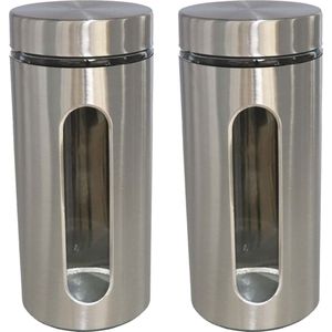Gerim - Voedsel bewaren voorraad pot - 2x stuks - zilver rvs - deksel - 1300 ml