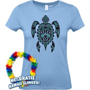 Dames t-shirt Nesian Trible Turtle | Toppers in Concert 2024 | Club Tropicana | Hawaii Shirt | Ibiza Kleding | Lichtblauw Dames | maat XXL